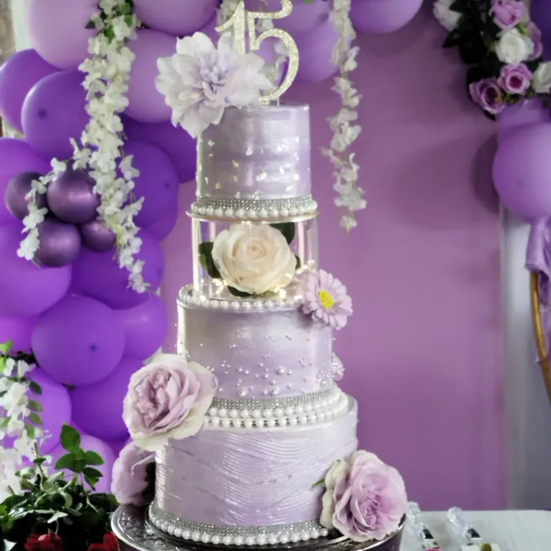 Morado y plateado quinceañera 
