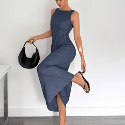 Vestido azul corrugado