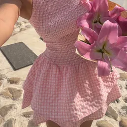 Vestido corrugado rosa