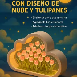 Lámpara led con diseño de nube y tulipanes