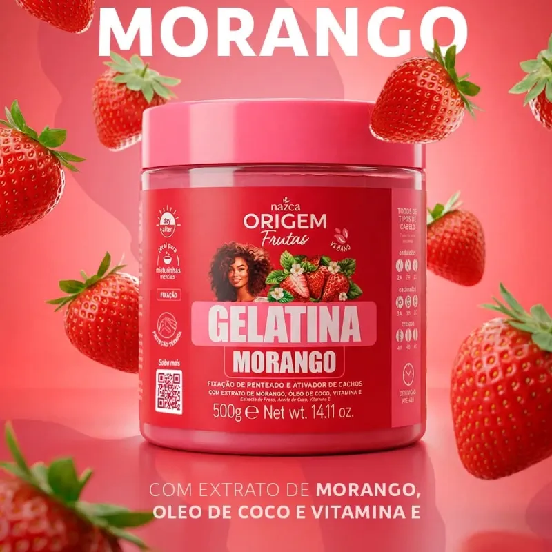 Gelatina Para Definir Rizos de Morango 500g