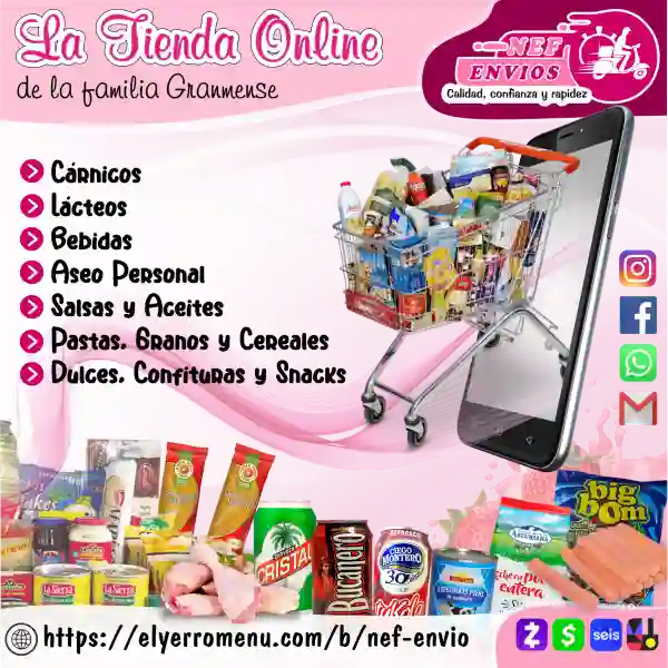 Somos NEF Envíos, un Emprendimiento en la ciudad de Bayamo. 
Nuestro principal objetivo es brindarle una plataforma rápida y segura de compras online con pagos desde el exterior. Ofertamos una amplia variedad de productos de primera necesidad. Hacemos entregas en casi toda la provincia de Granma, Baire Contramaestre y la ciudad de Holguín.