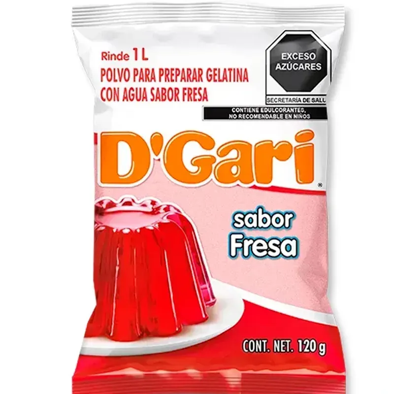 Polvo para Gelatina sabor Fresa (120 g. - Rinde 1 Litro)