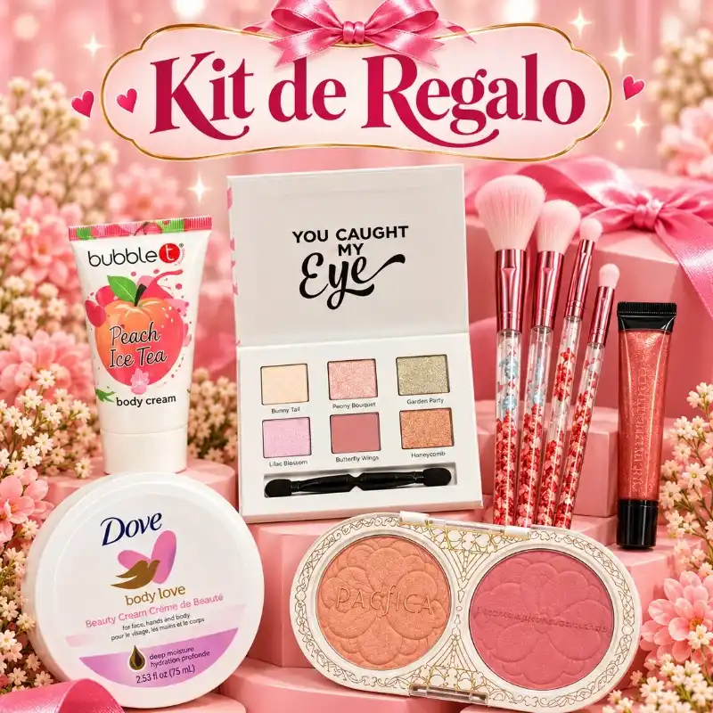 Por la compra de 2 sets o más. Recibirás un kit de maquillaje como este.