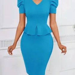 CONJUNTO 2 PZS PARA MUJER	AZUL, MANGA CORTA CUELLO V