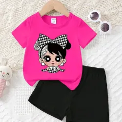 CONJUNTO 2 PZS PARA NIÑA	ROSA FUSHIA PULOVER MUÑEQUITA CHORT NEGRO