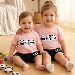 CONJUNTO 2 PZS PARA NIÑA ROSA OSITOS CHORT NEGRO