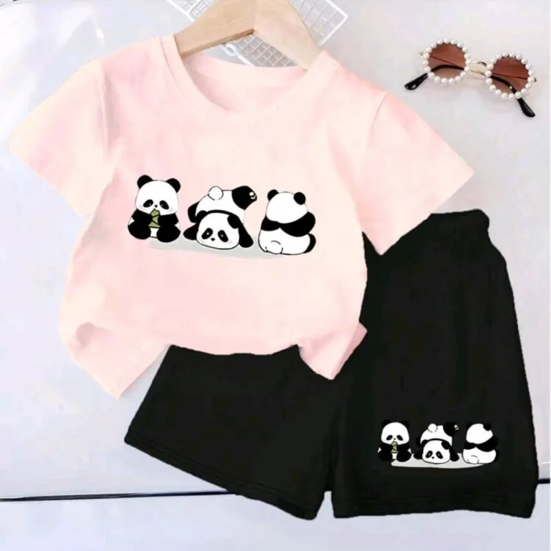 CONJUNTO 2 PZS PARA NIÑA ROSA OSITOS CHORT NEGRO
