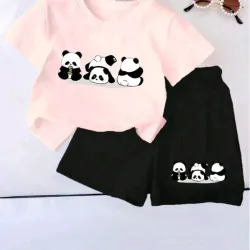 CONJUNTO 2 PZS PARA NIÑA ROSA OSITOS CHORT NEGRO