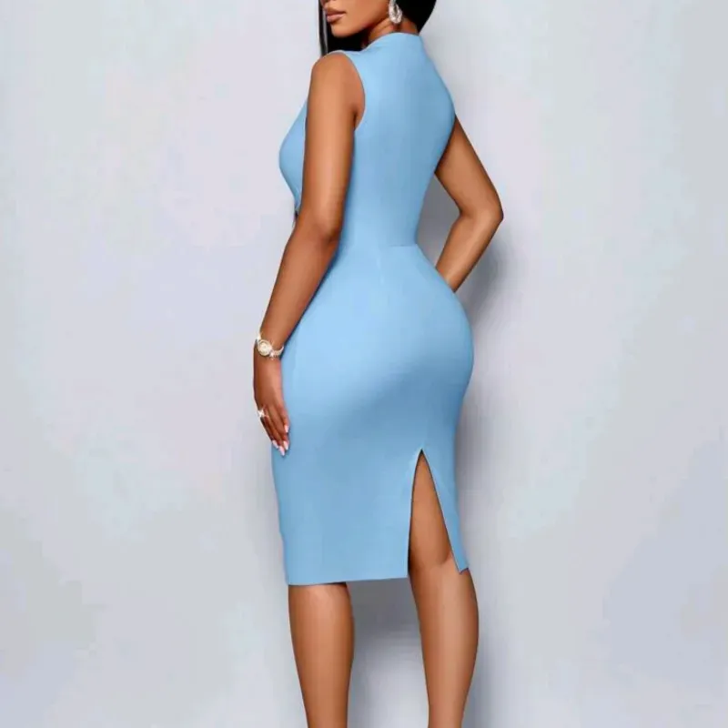 VESTIDO PARA MUJER	AZUL, CUELLO V CRUZADO SIN MANGAS