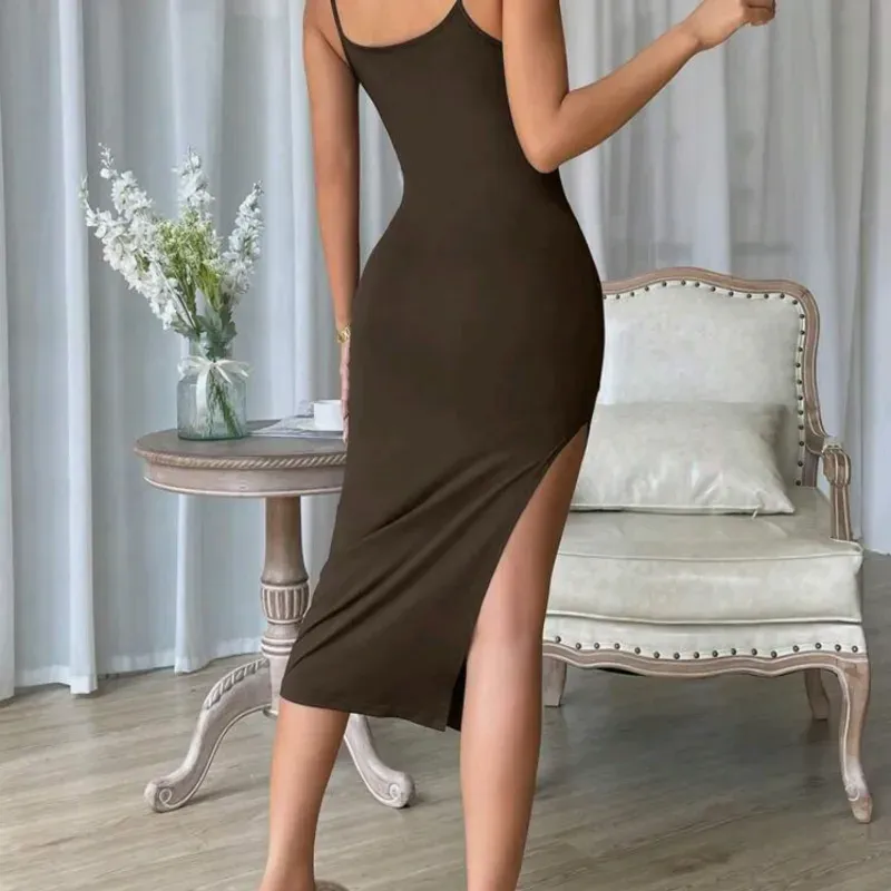 VESTIDO PARA MUJER	MARRON AJUSTADO TIRANTES ABIERTO LADOS