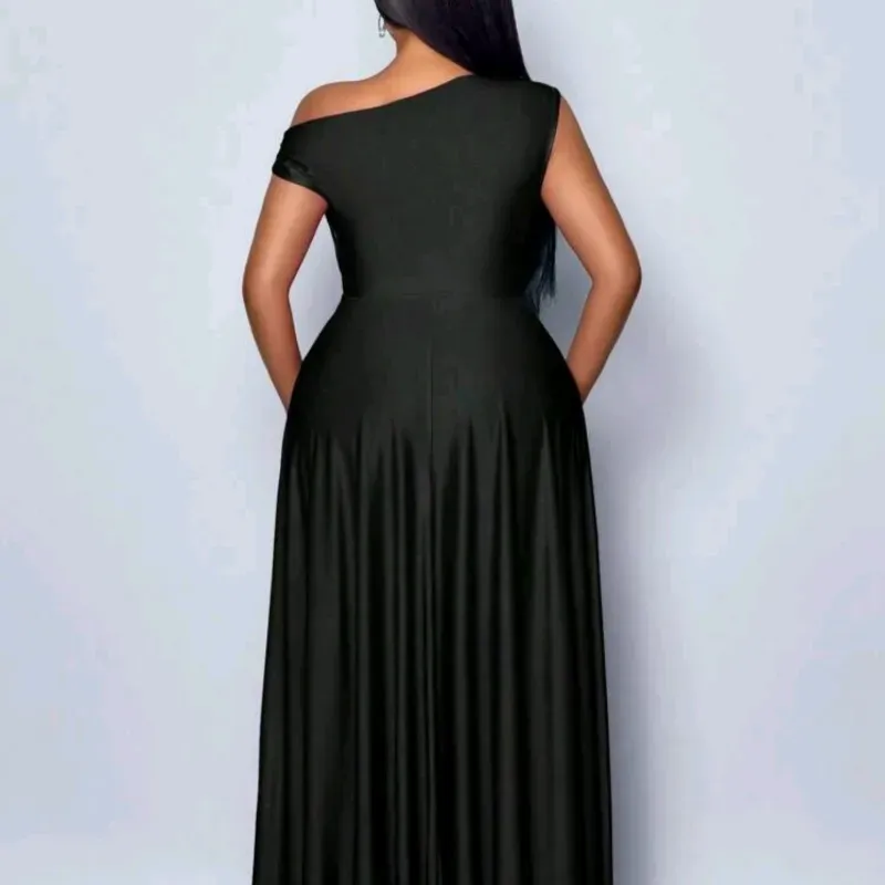 VESTIDO PARA MUJER	NEGRO CUELLO ASIMETRICO TALLA GRANDE