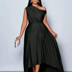 VESTIDO PARA MUJER	NEGRO CUELLO ASIMETRICO TALLA GRANDE