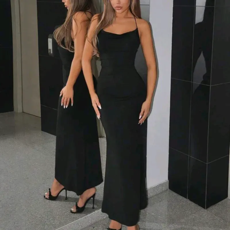 VESTIDO PARA MUJER	NEGRO LARGO TIRANTES CRUZADOS