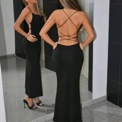 VESTIDO PARA MUJER	NEGRO LARGO TIRANTES CRUZADOS