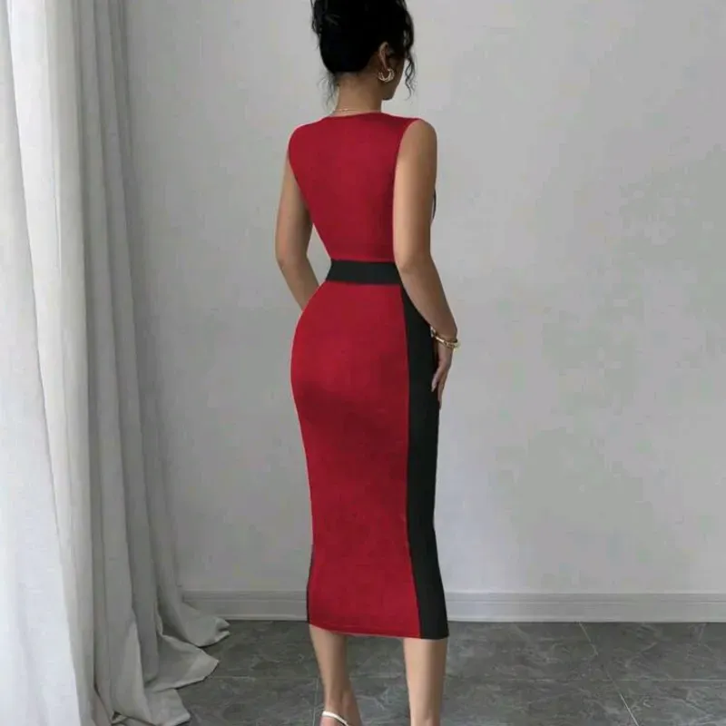 VESTIDO PARA MUJER	ROJO Y NEGRO MIDI AJUSTADO