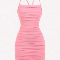 VESTIDO PARA MUJER	ROSA TIRANTES CRUZADOS PUNTO DE MALLA