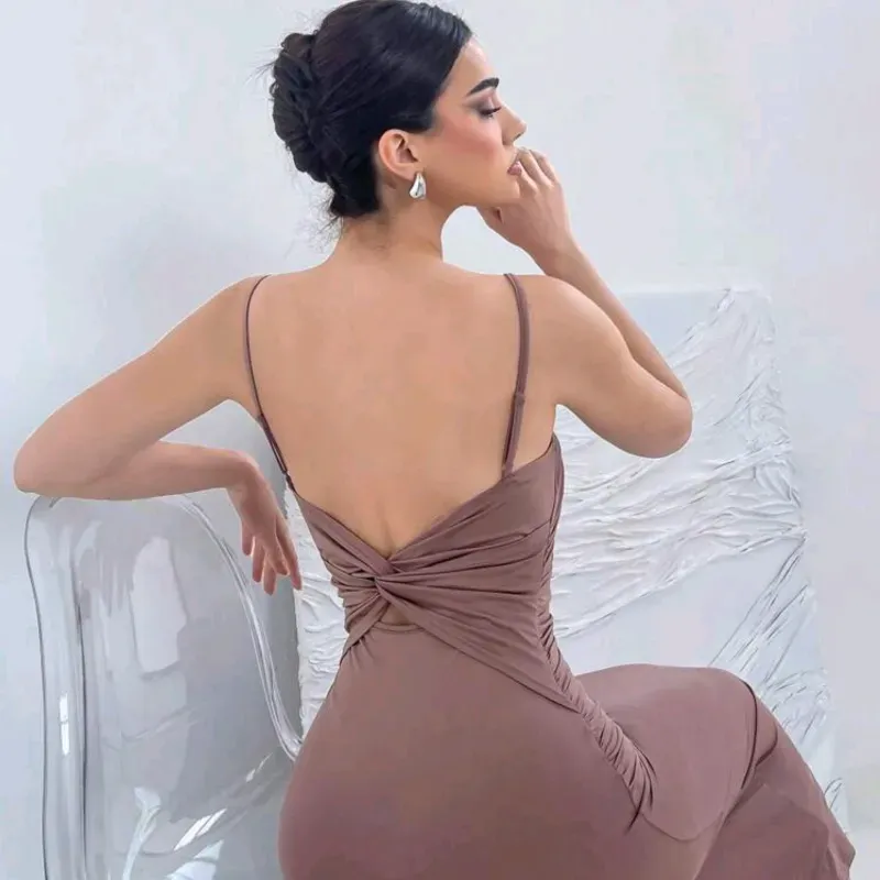 VESTIDO PARA MUJER	ROSA VIEJA LARGO SIN ESPALDA Y NUDO CON ESTIRAMIENTO