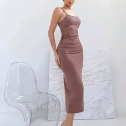 VESTIDO PARA MUJER	ROSA VIEJA LARGO SIN ESPALDA Y NUDO CON ESTIRAMIENTO