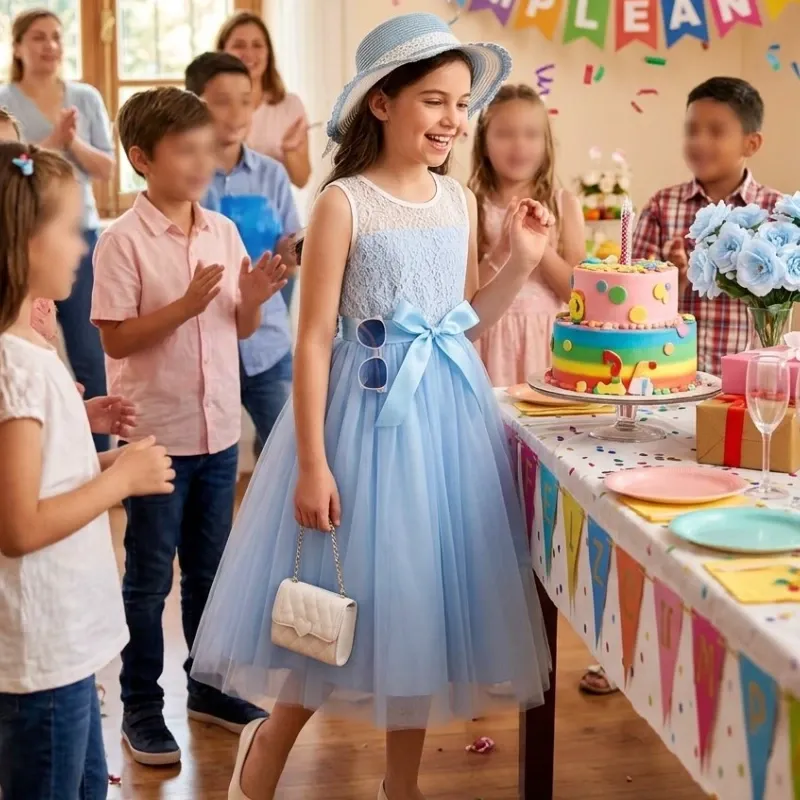 VESTIDO PARA NIÑA	AZUL ENCAJE
