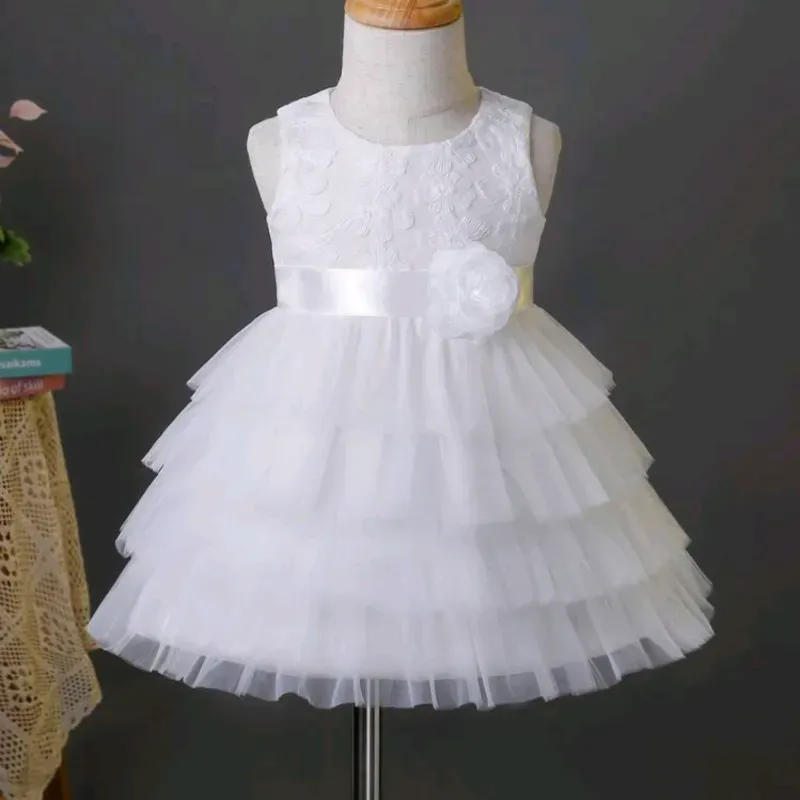 VESTIDO PARA NIÑA	BLANCO, CON DOBLE BOLANTE DE MALLA