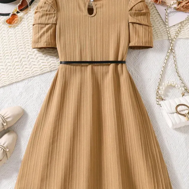 VESTIDO PARA NIÑA	CAQUI MANGAS CORTAS