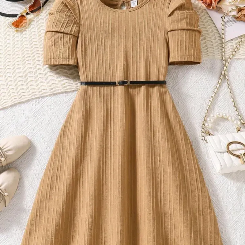 VESTIDO PARA NIÑA	CAQUI MANGAS CORTAS