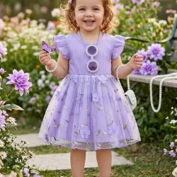 VESTIDO PARA NIÑA	MALVA, MALLA CON FLORES