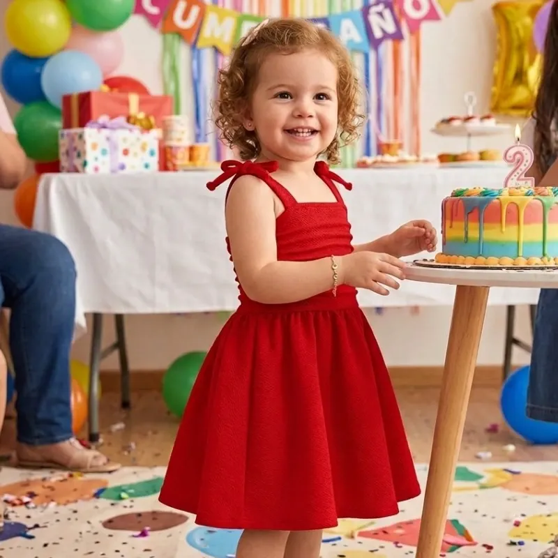 VESTIDO PARA NIÑA	ROJO TIRANTES FRUNCIDOS
