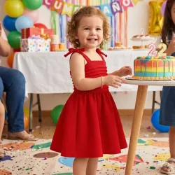 VESTIDO PARA NIÑA	ROJO TIRANTES FRUNCIDOS