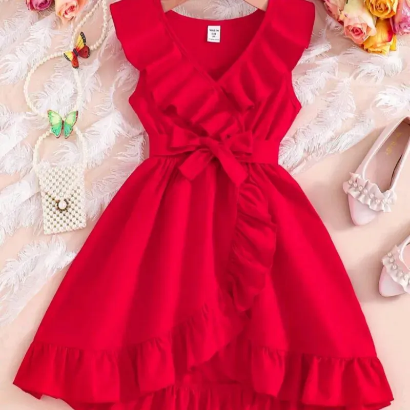 VESTIDO PARA NIÑA	ROJO, VOLANTES Y DOBLADILLO ASIMETRICO