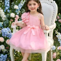 VESTIDO PARA NIÑA	ROSA 1 SOLO TIRANTE Y VOLANTE