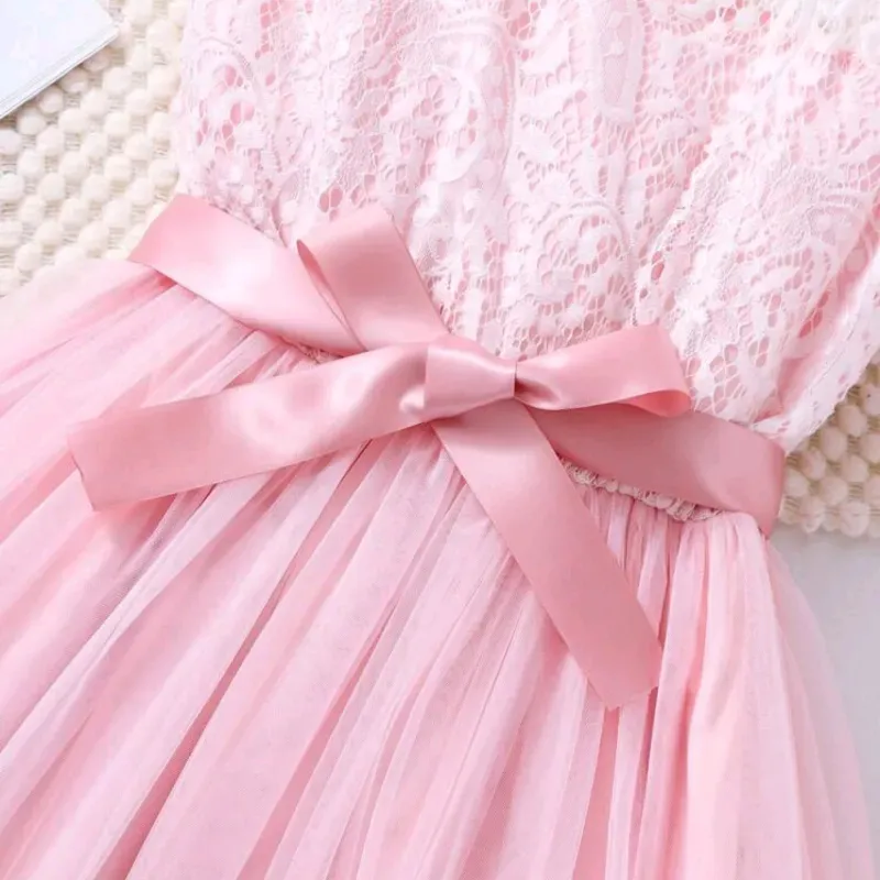 VESTIDO PARA NIÑA	ROSA CALADO MALLA Y ENCAJE