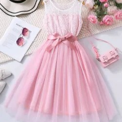 VESTIDO PARA NIÑA	ROSA CALADO MALLA Y ENCAJE