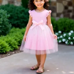 VESTIDO PARA NIÑA	ROSA, MALLA CON ESTRELLAS