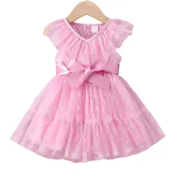 VESTIDO PARA NIÑA	ROSA, MALLA LUNARES