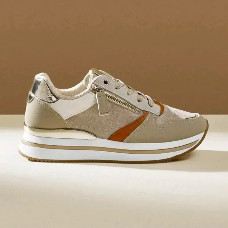 ZAPATOS TENIS CAQUI Y BLANCOS JD18159