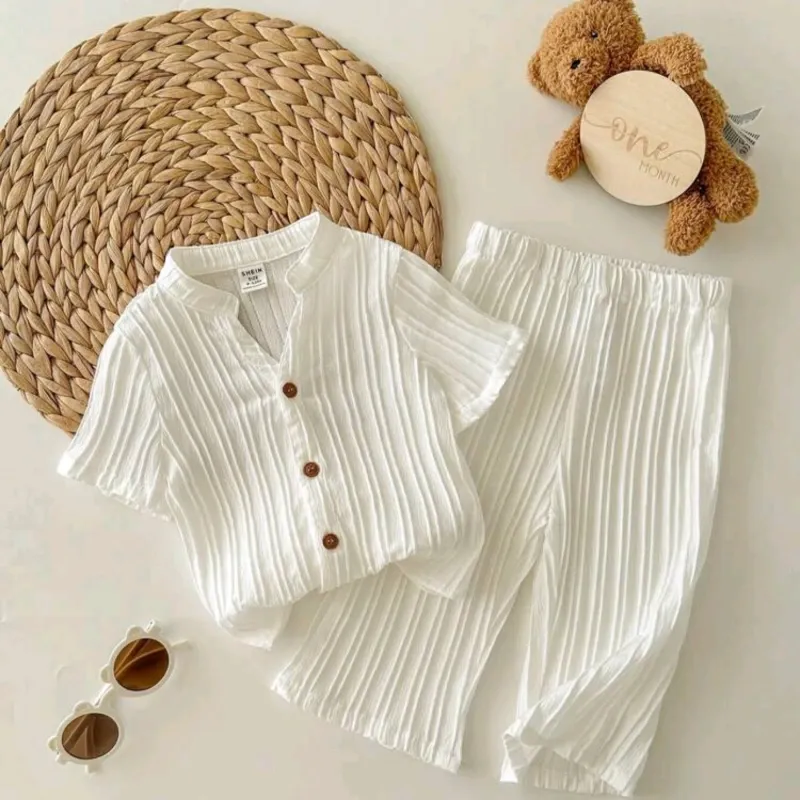 CONJUNTO 2 PZS PARA NIÑO	BLANCO, CAMISA PANTALON CO-08