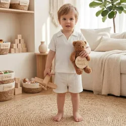 CONJUNTO 2 PZS PARA NIÑO	BLANCO, PULOVER CUELLO V Y CHORT CO-09