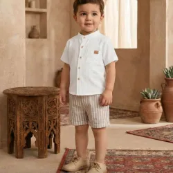 CONJUNTO 2 PZS PARA NIÑO	CAMISA BLANCA CHORT CAQUI