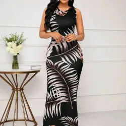 VESTIDO MUJER	ELEGANTE ESTAMPADO PLANTAS 19146