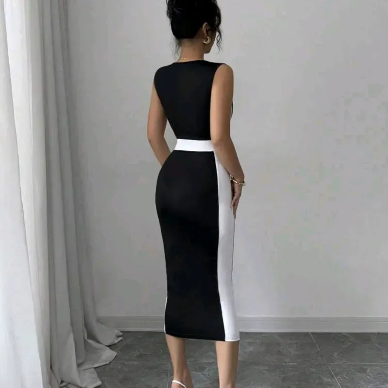 VESTIDO PARA MUJER	NEGRO Y BLANCO MIDI AJUSTADO	M VESTIDO PARA MUJER	NEGRO Y BLANCO MIDI AJUSTADO	L