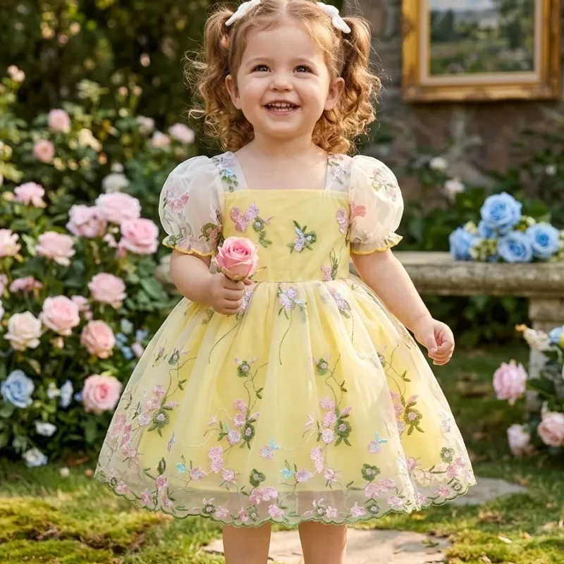 VESTIDO PARA NIÑA	AMARILLO MALLA MANGAS TRANSPARENTE VA-16