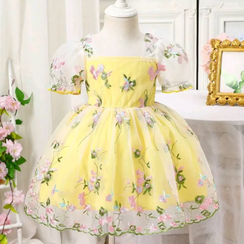 VESTIDO PARA NIÑA	AMARILLO MALLA MANGAS TRANSPARENTE VA-16