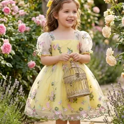 VESTIDO PARA NIÑA	AMARILLO MALLA MANGAS TRANSPARENTE VA-16