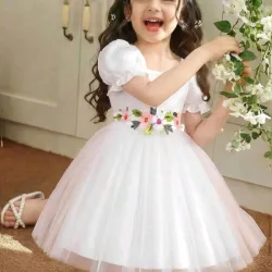 VESTIDO PARA NIÑA	BLANCO CON CINTURON FLORAL VA-22