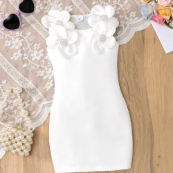 VESTIDO PARA NIÑA	BLANCO,  INFORMAL DETALLE FLORAL