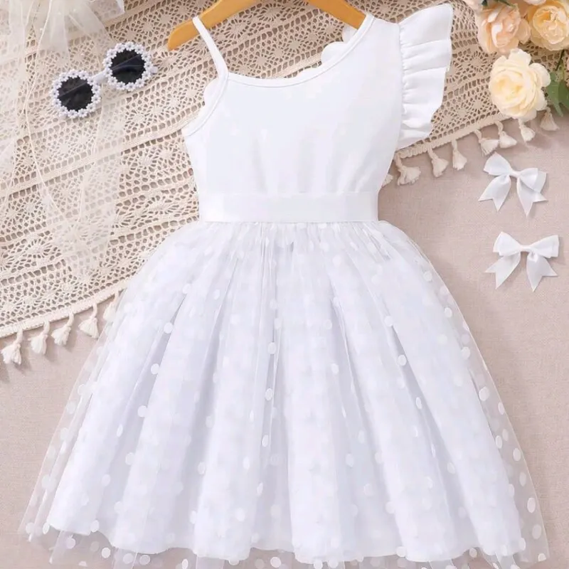 VESTIDO PARA NIÑA	BLANCO, UN SOLO TIRANTE FLORES VA-20