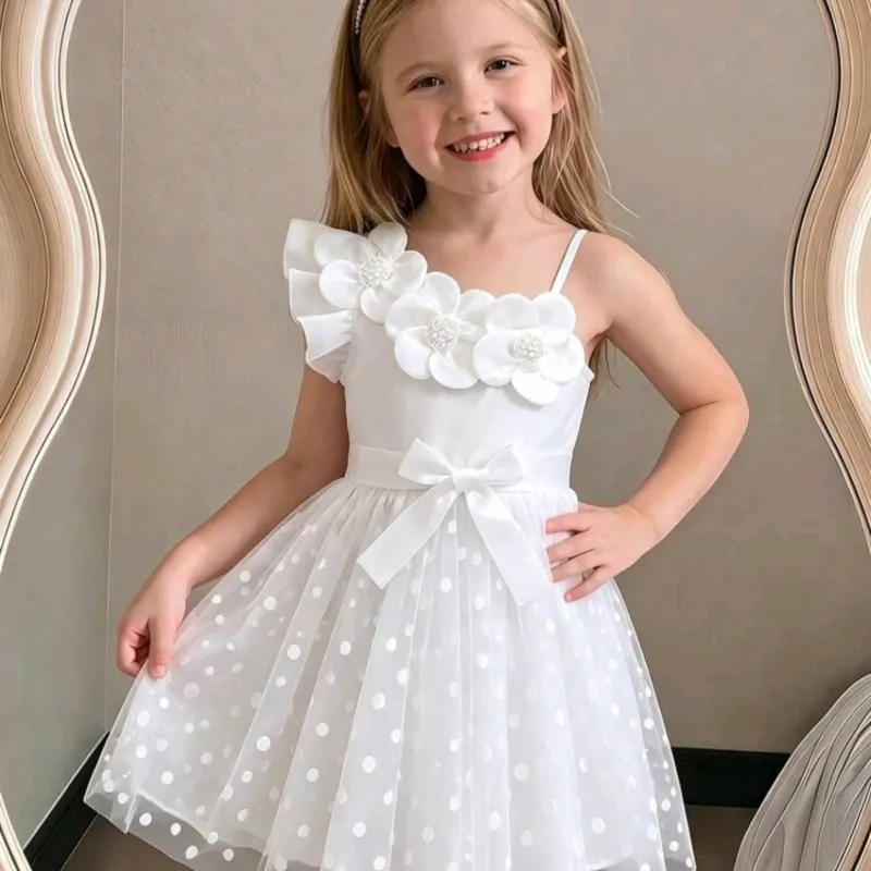 VESTIDO PARA NIÑA	BLANCO, UN SOLO TIRANTE FLORES VA-20