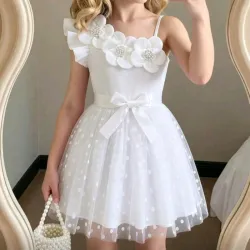 VESTIDO PARA NIÑA	BLANCO, UN SOLO TIRANTE FLORES VA-20
